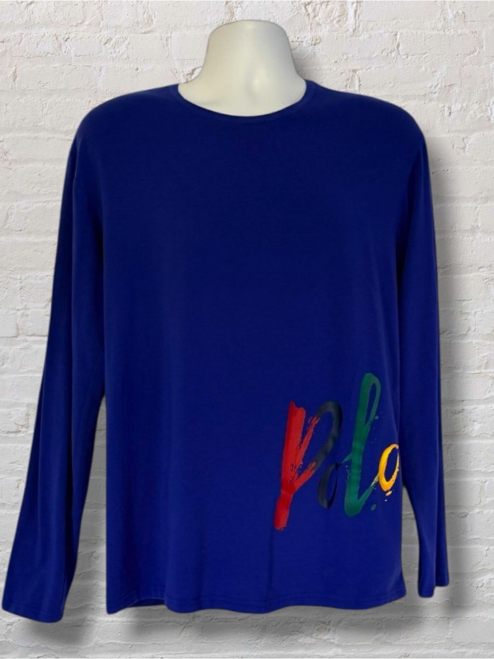 Polo Ralph Lauren Sleep Lounge Long Sleeve Top M Blue Multicolor Script Logo